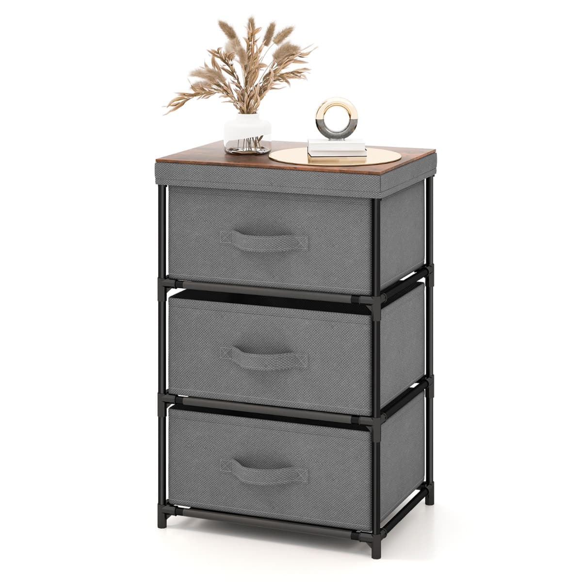 Commode 3 Tiroirs en Tissu 40 x 30 x 62 cm Table de Chevet avec Cadre en Métal pour Chambre Industri