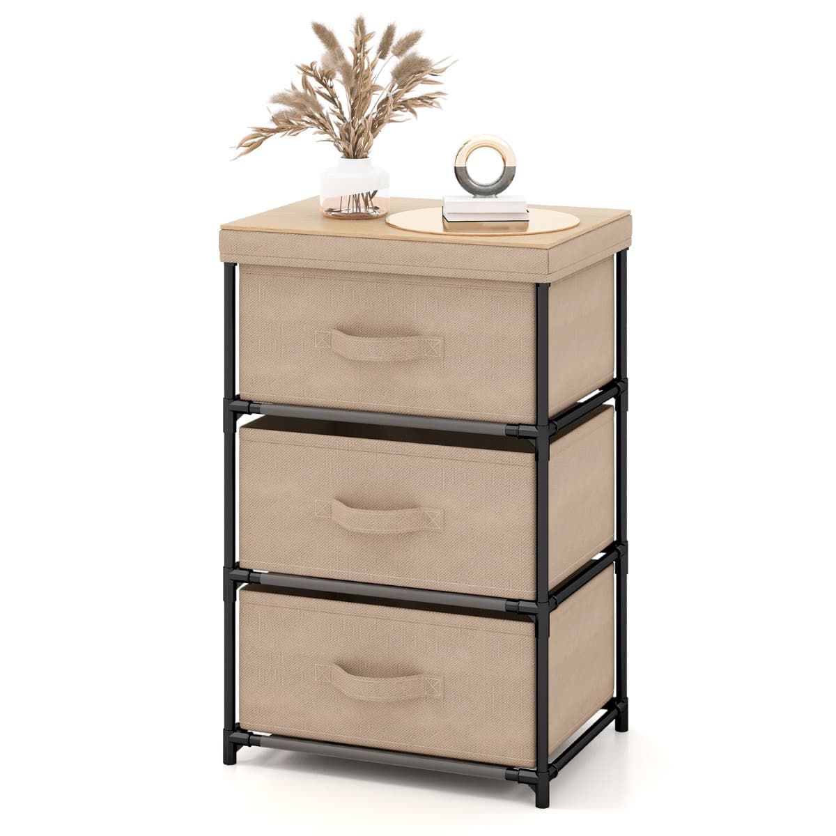 Commode 3 Tiroirs en Tissu 40 x 30 x 62 cm Table de Chevet avec Cadre en Métal pour Chambre Industri