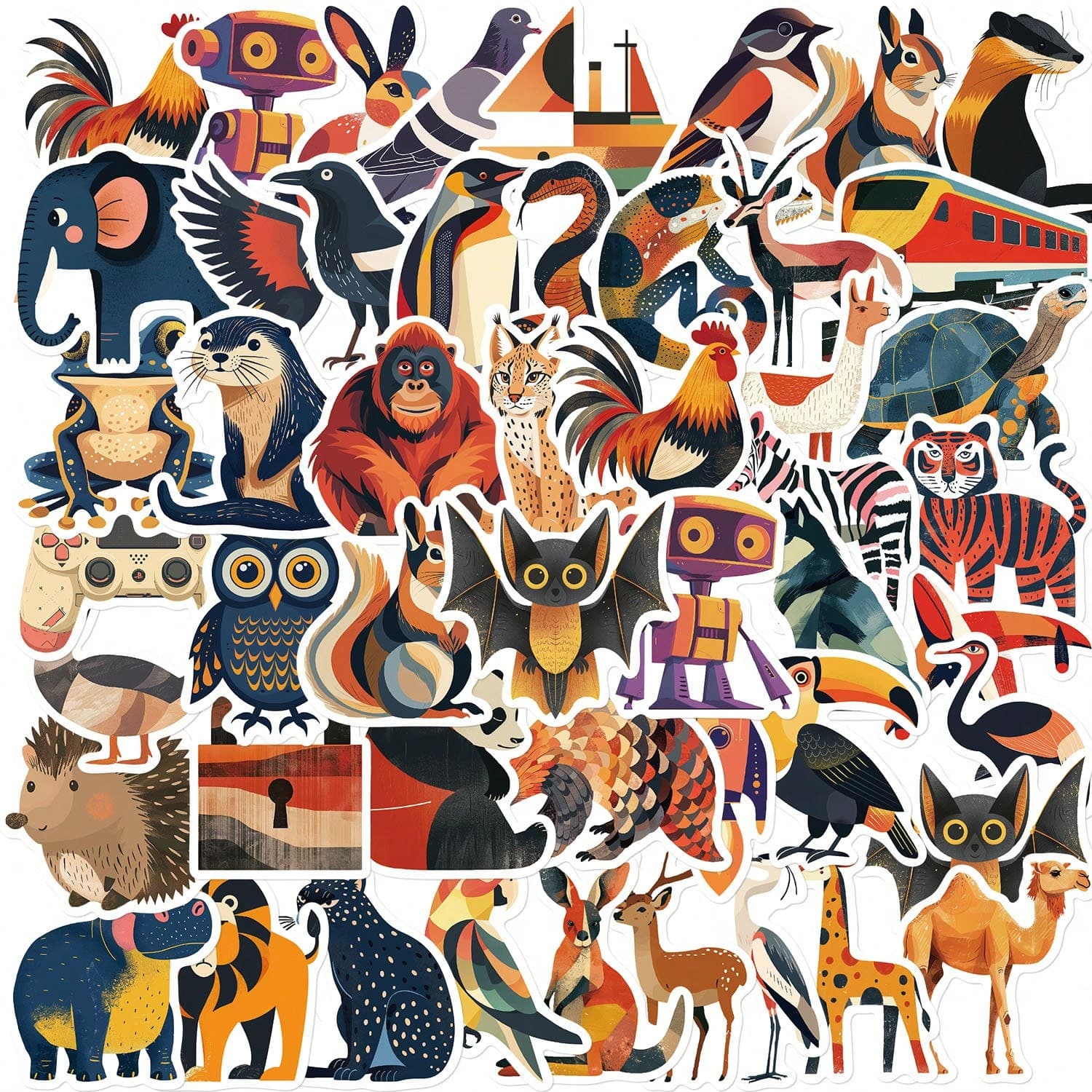 50 pièces Stickers mignons et étanches de style animal minimaliste pour la décoration de carnet vintage, valisette, ordinateur portable, tablette