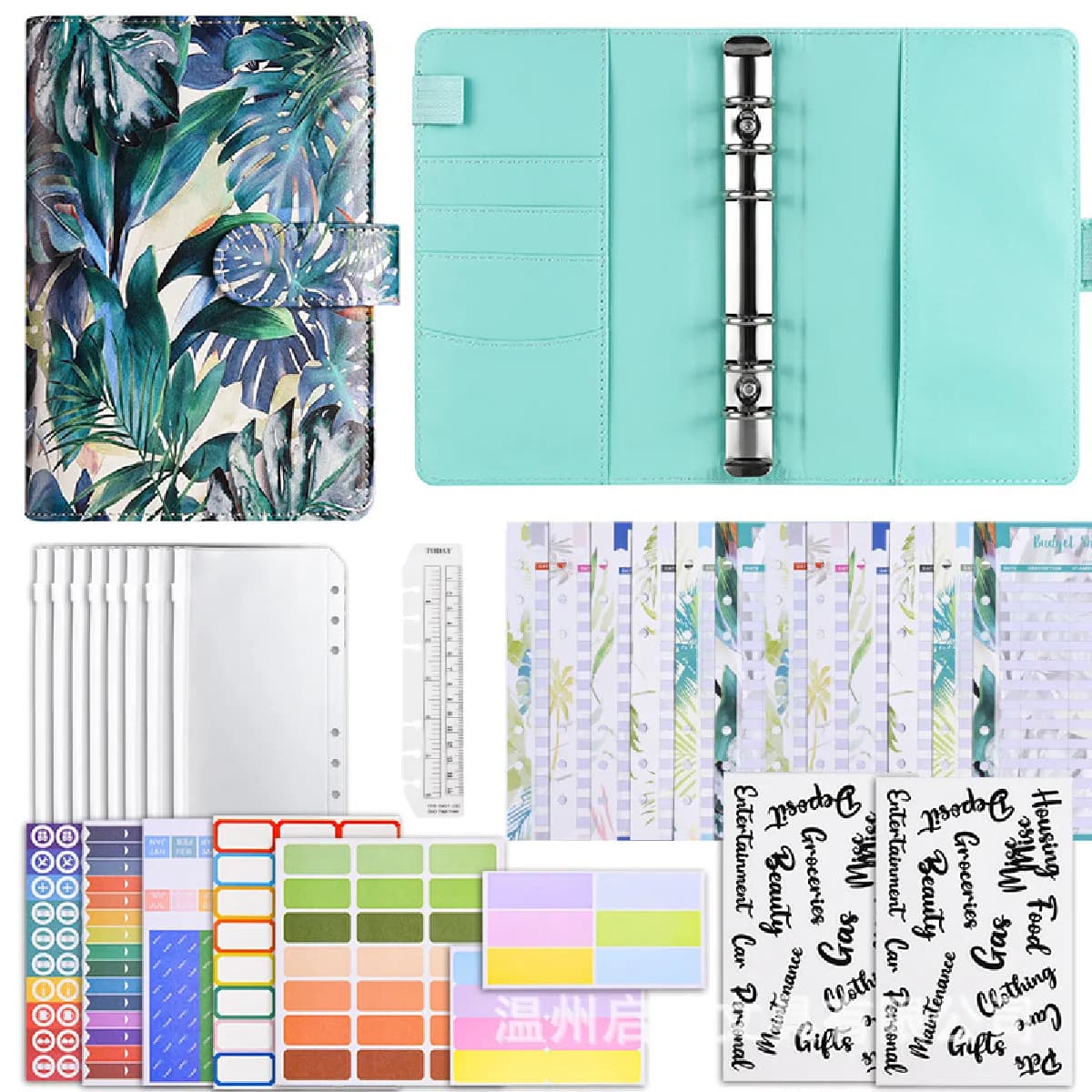 Carnet budget A6 en similicuir - Motif Monstera, coffret cadeau luxe comprenant