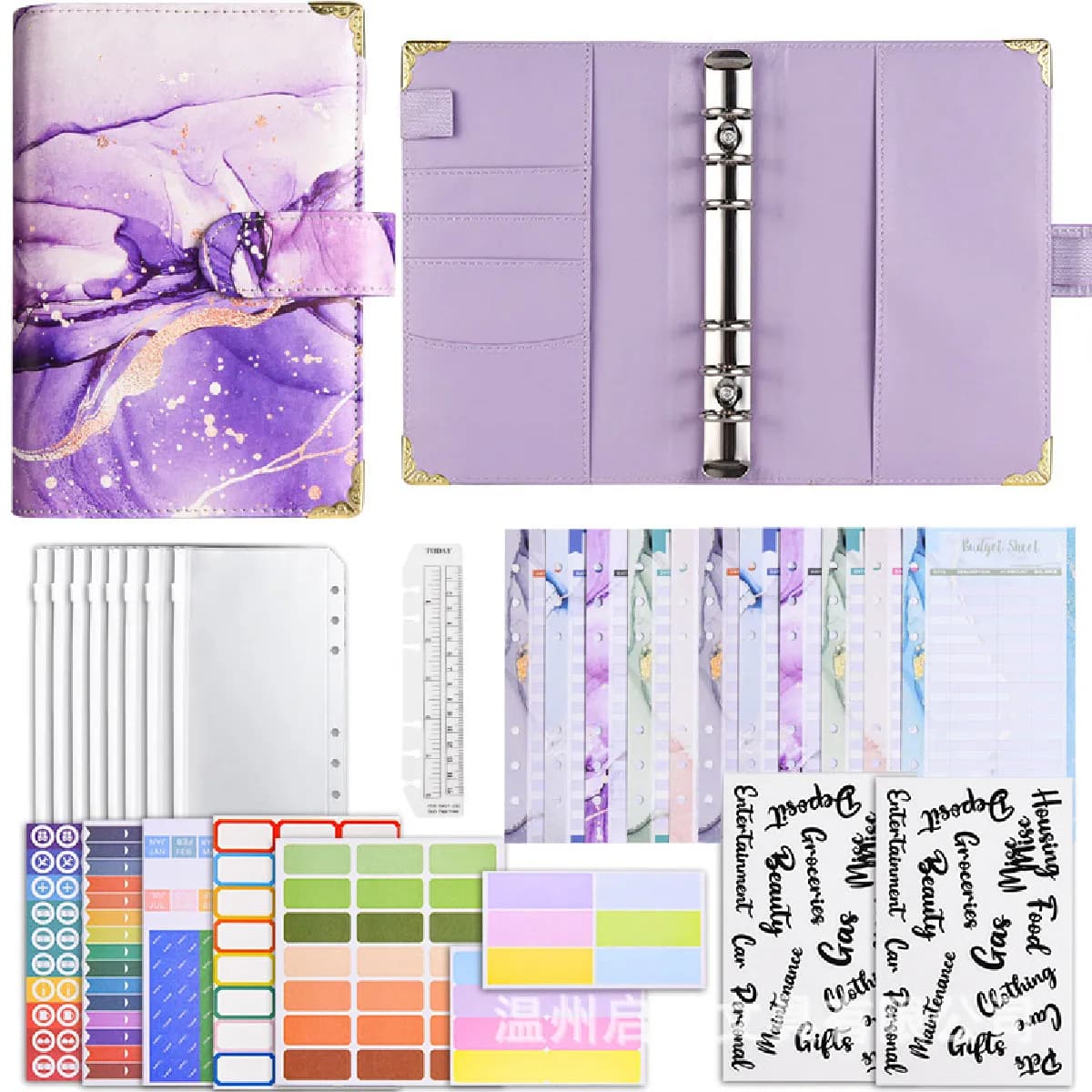 Carnet notes rechargeable en cuir PU texturé style macaron, format A6, couleur -