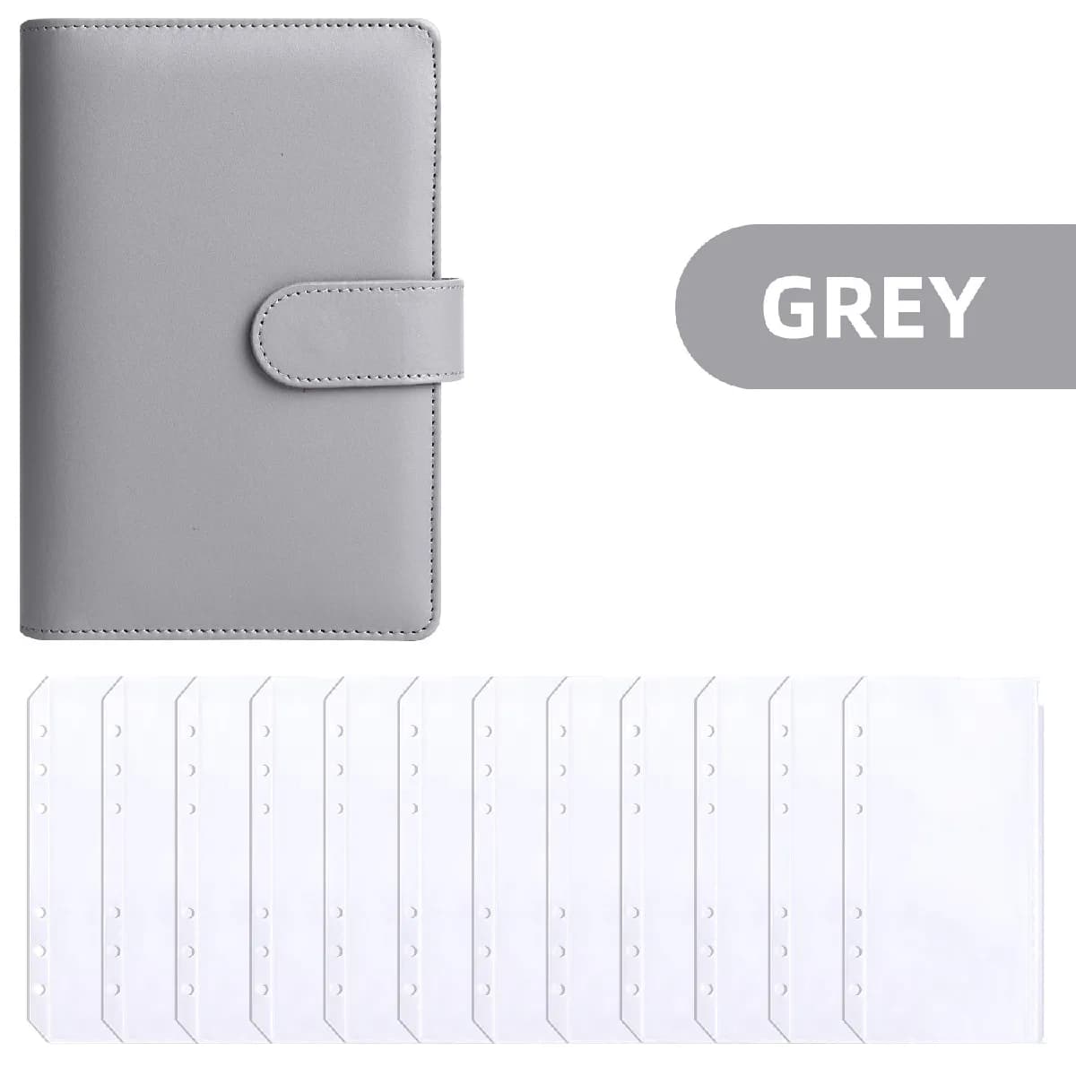Agenda budgétaire A6 en similicuir gris avec 12 poches zippées