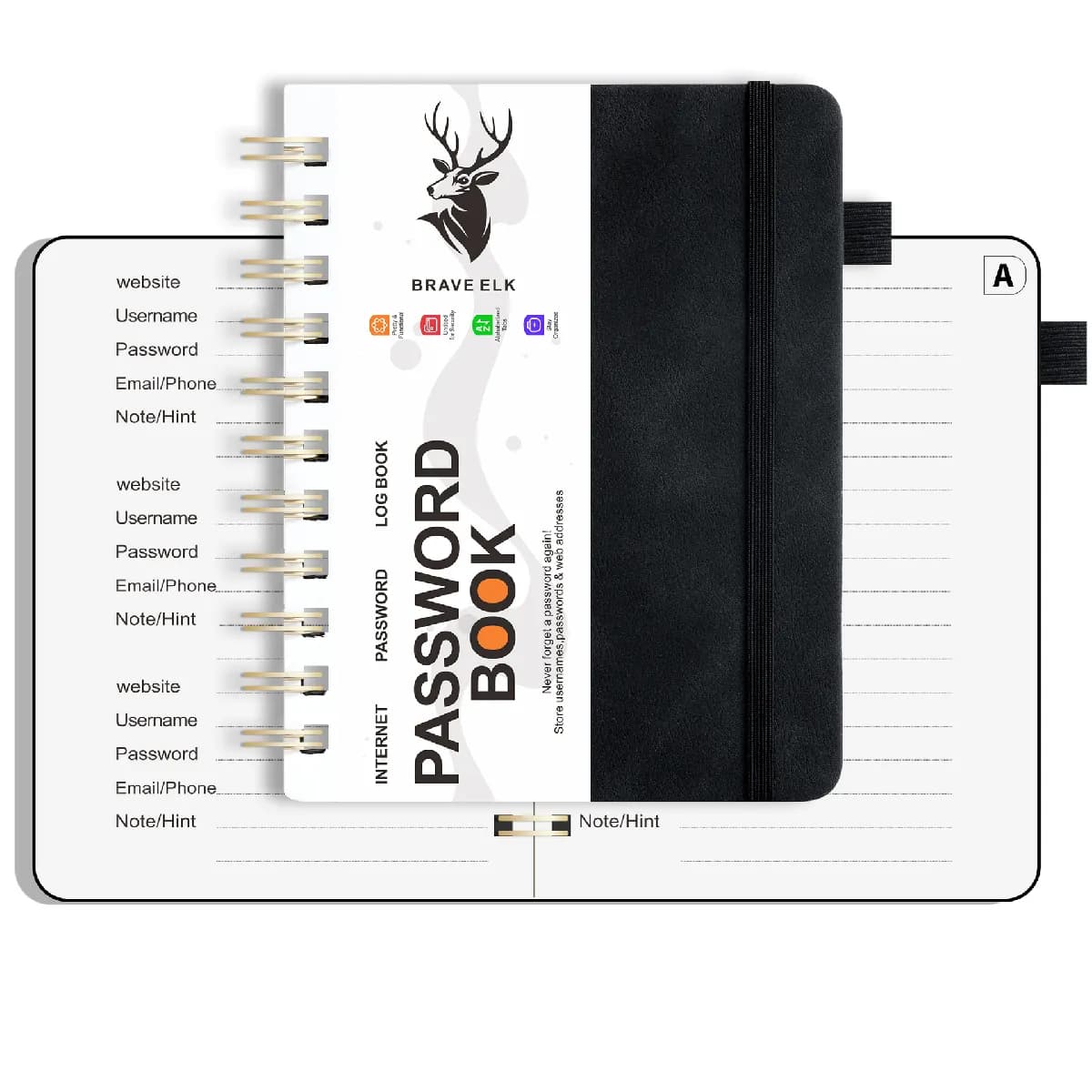 Carnet mots passe B6 à spirale, noir - pour seniors, agenda électronique et web