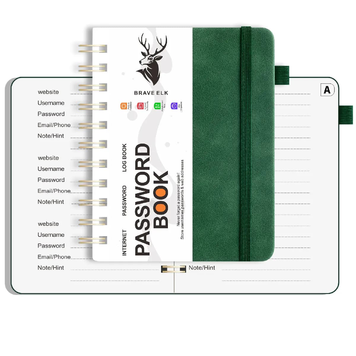Carnet à spirale B6 avec index, vert militaire - Pour les seniors : mots passe,