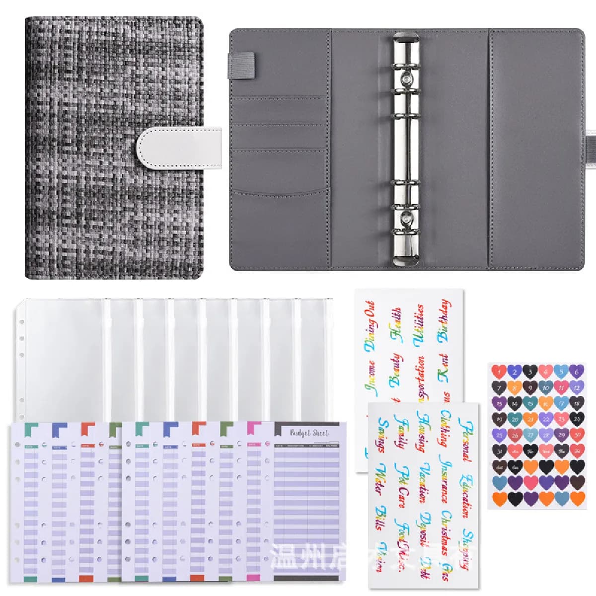 Carnet à anneaux à couverture en tissu, style macaron, fermeture éclair, coffret