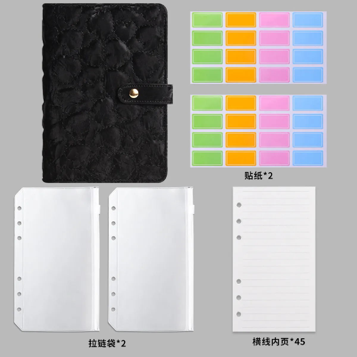Carnet à couverture souple Love, format A5, avec 2 autocollants, 2 pochettes et