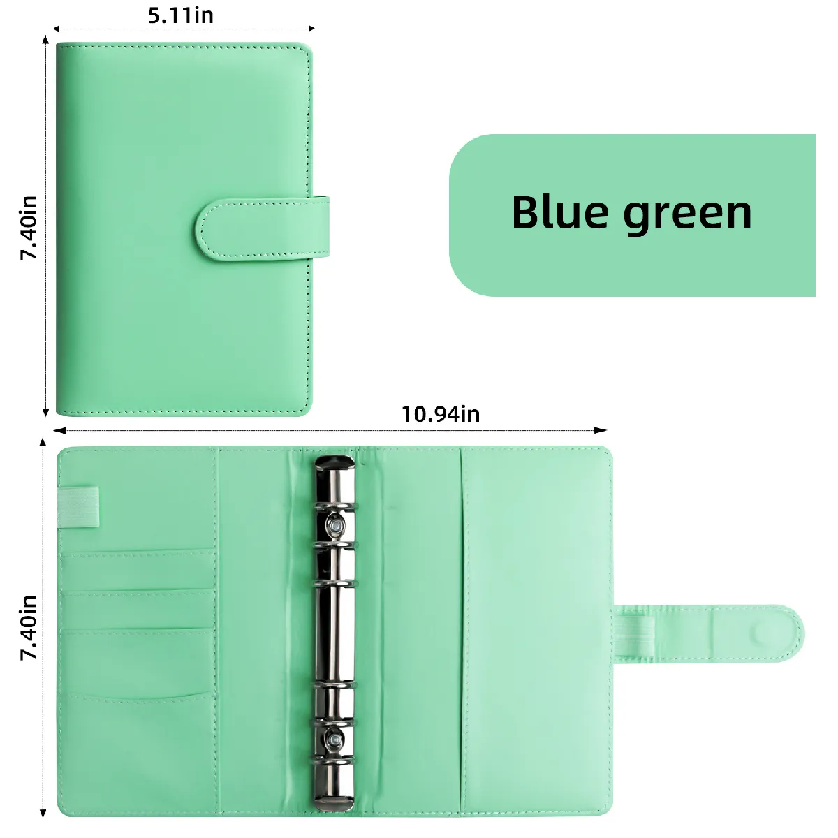 Carnet A6 Macaron en cuir PU rechargeable avec pochette zippée, carnet notes, et