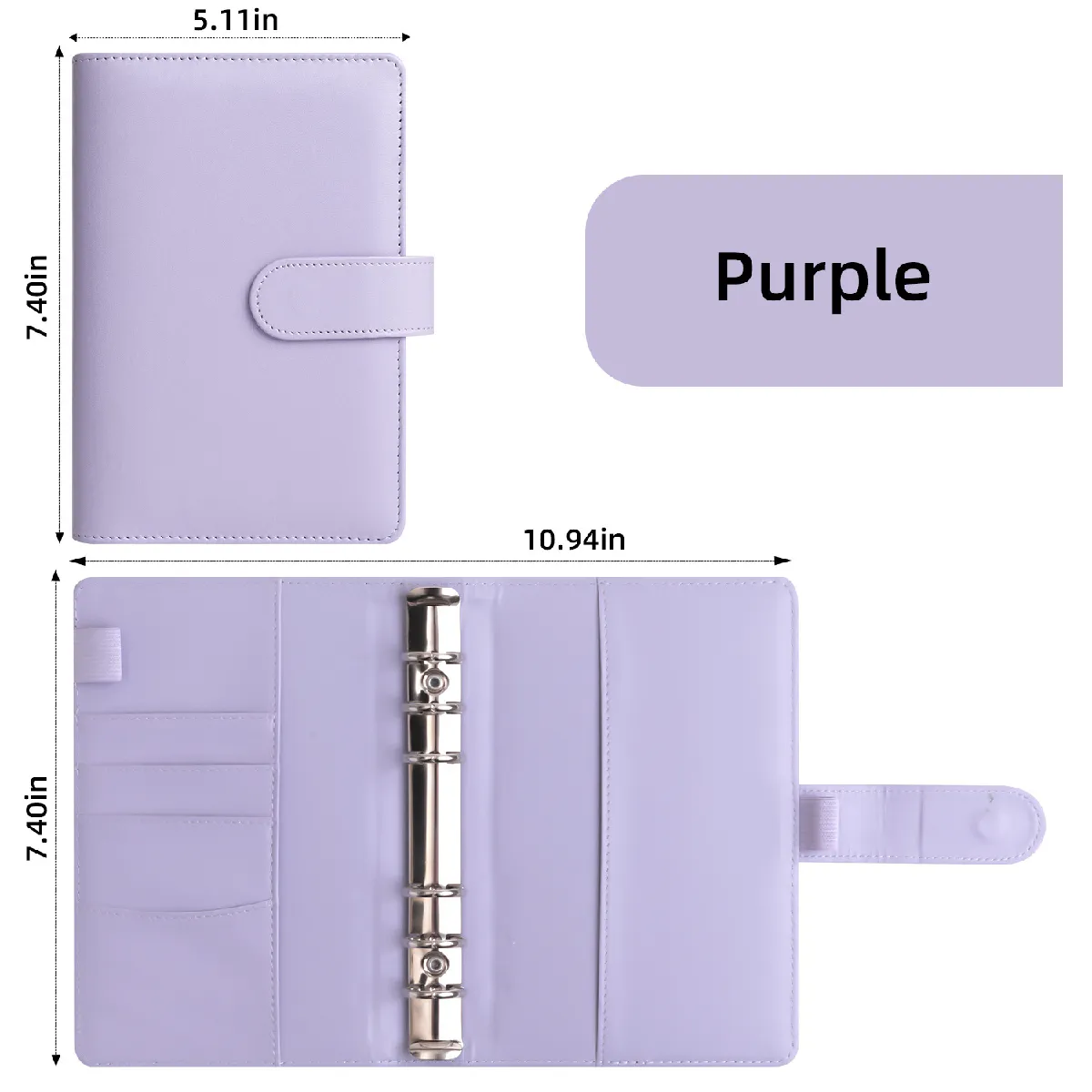 Carnet notes agenda A6 à couverture en similicuir style macaron, violet rêveur