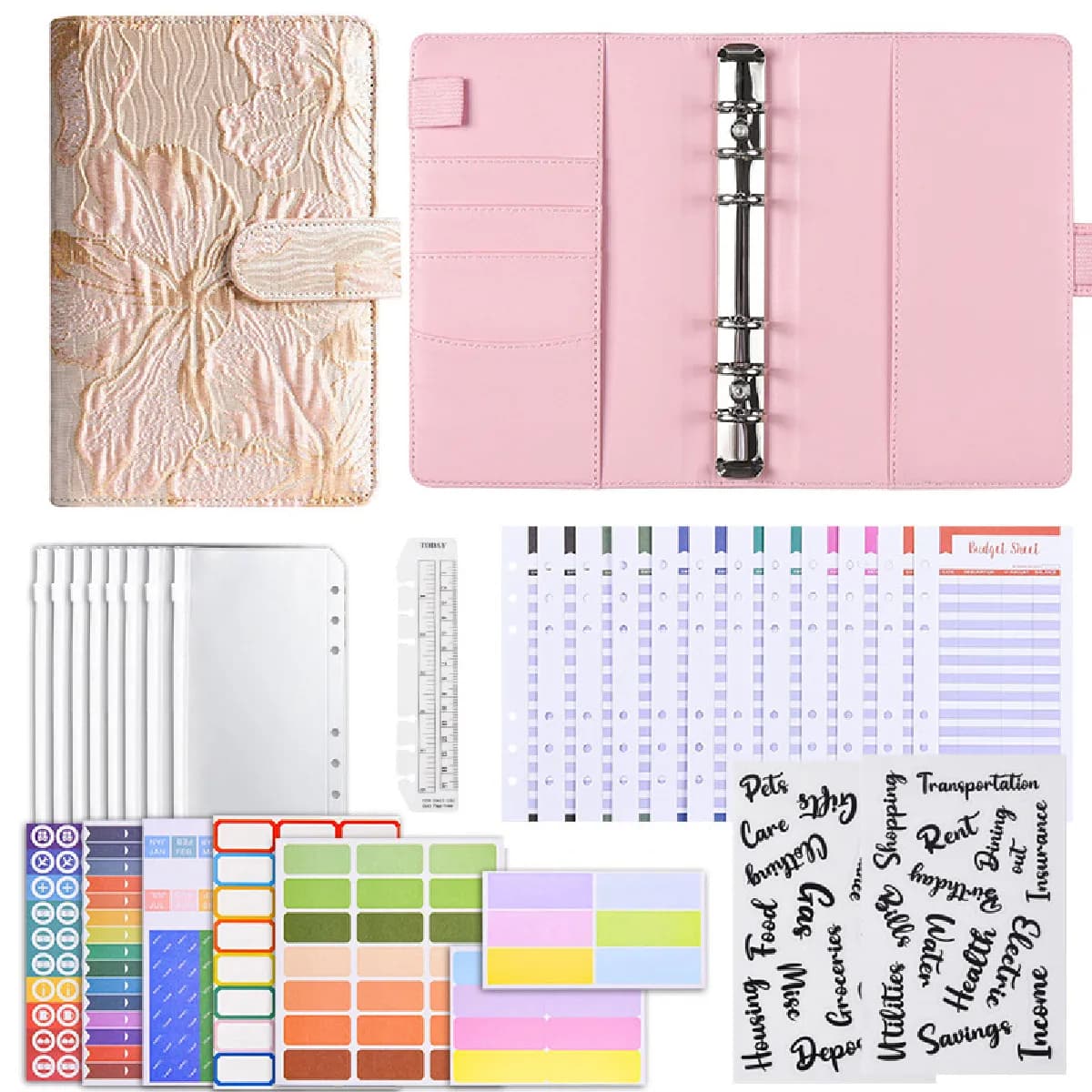 Carnet à feuilles mobiles A6 en tissu style macaron, planificateur budgétaire, -