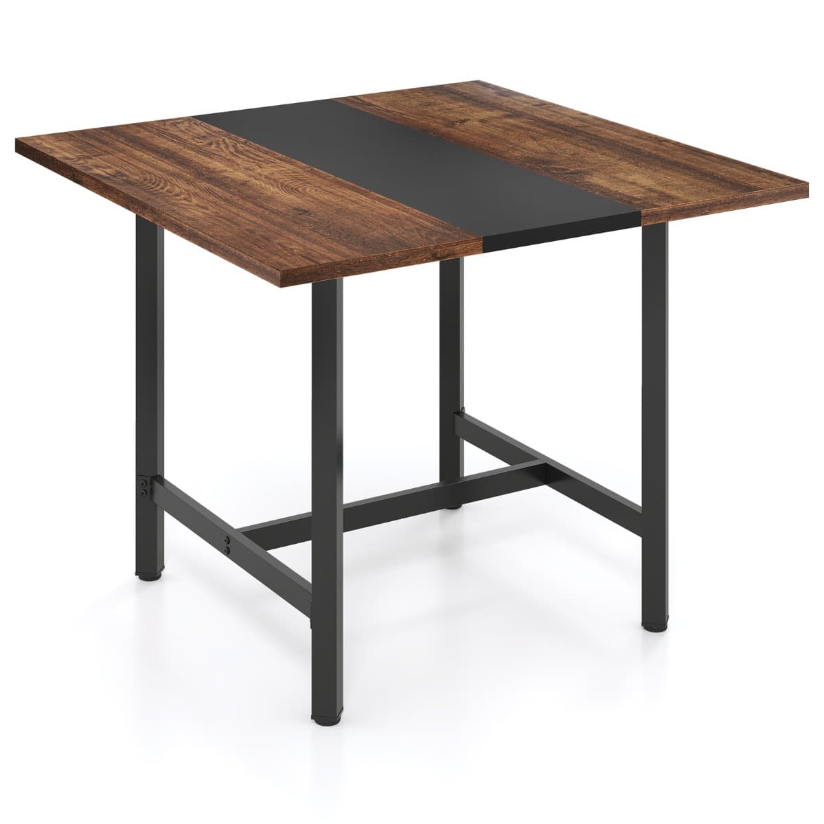CostwayTable de Conférence Carrée Table de Réunion pour 4 Personnes avec Plateau Épaissi et Structure Métallique Robuste Table de Séminaire Marron